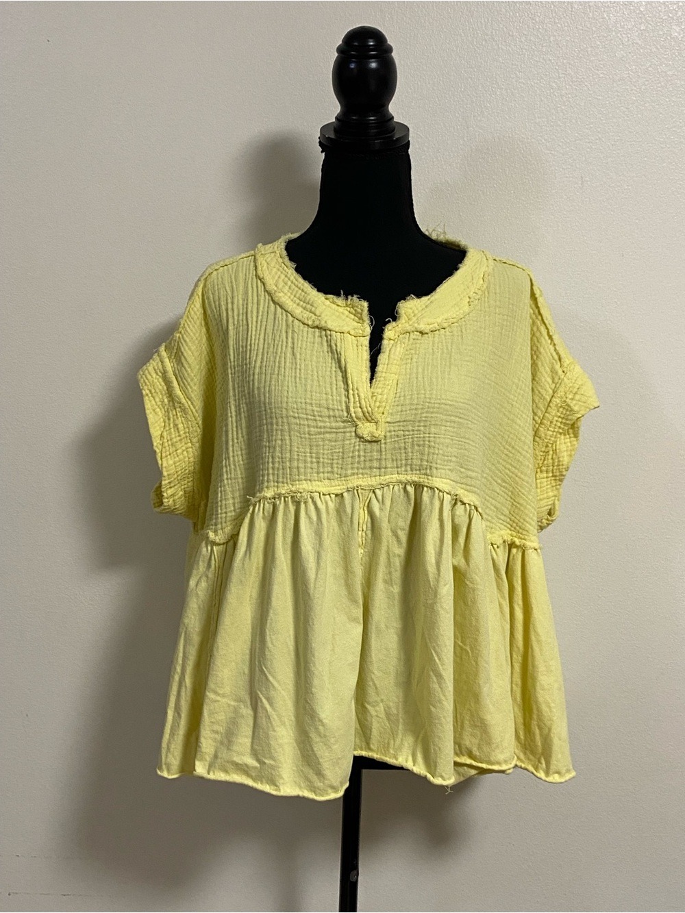 Altar’d State Top Womens Size Large Yellow Oversized Gauze Peasant Top Boho